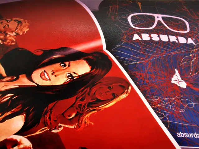 In this image we can see a magazine and on the top of it we can see the depiction of women. On the...