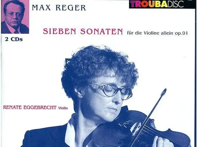 In this poster a woman wore spectacles, suit and playing violin. On top there is a picture of a...