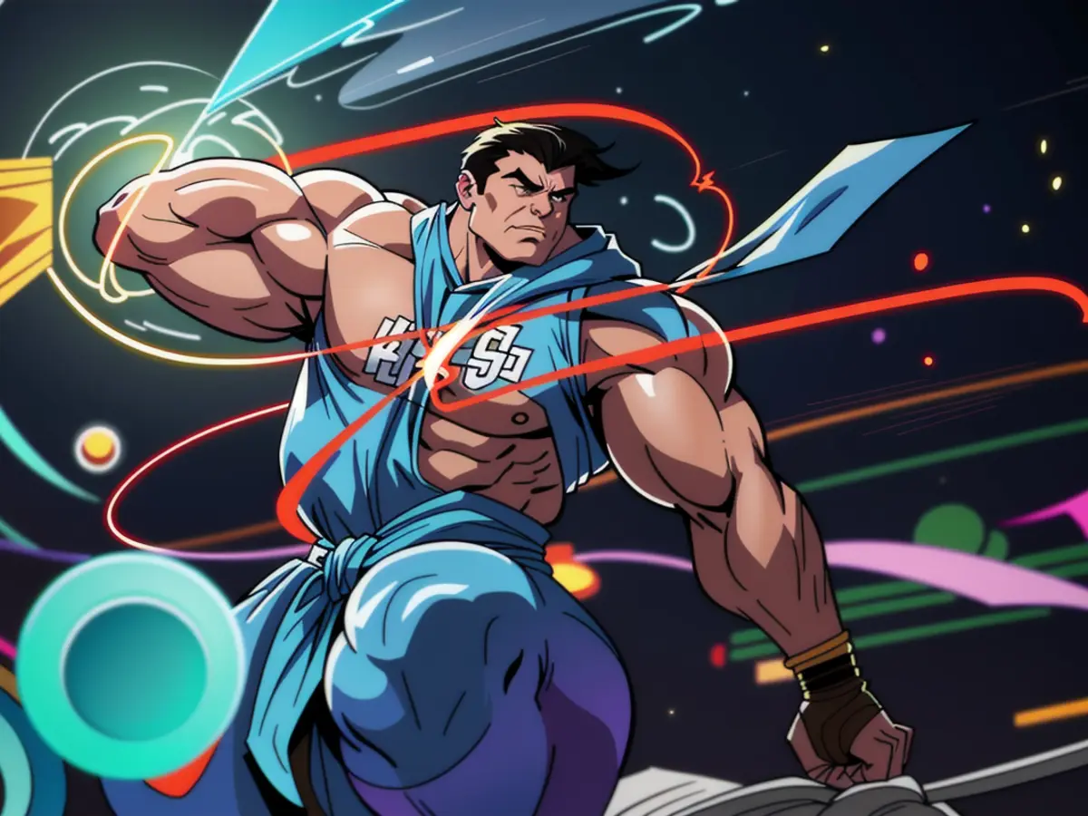 Vibrantly hued text messages displaying the abbreviation "AI" on a virtual monitor.