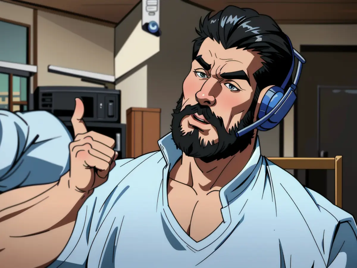 In a lively call center, a bearded consultant with a gleaming headset listens intently, his smile...