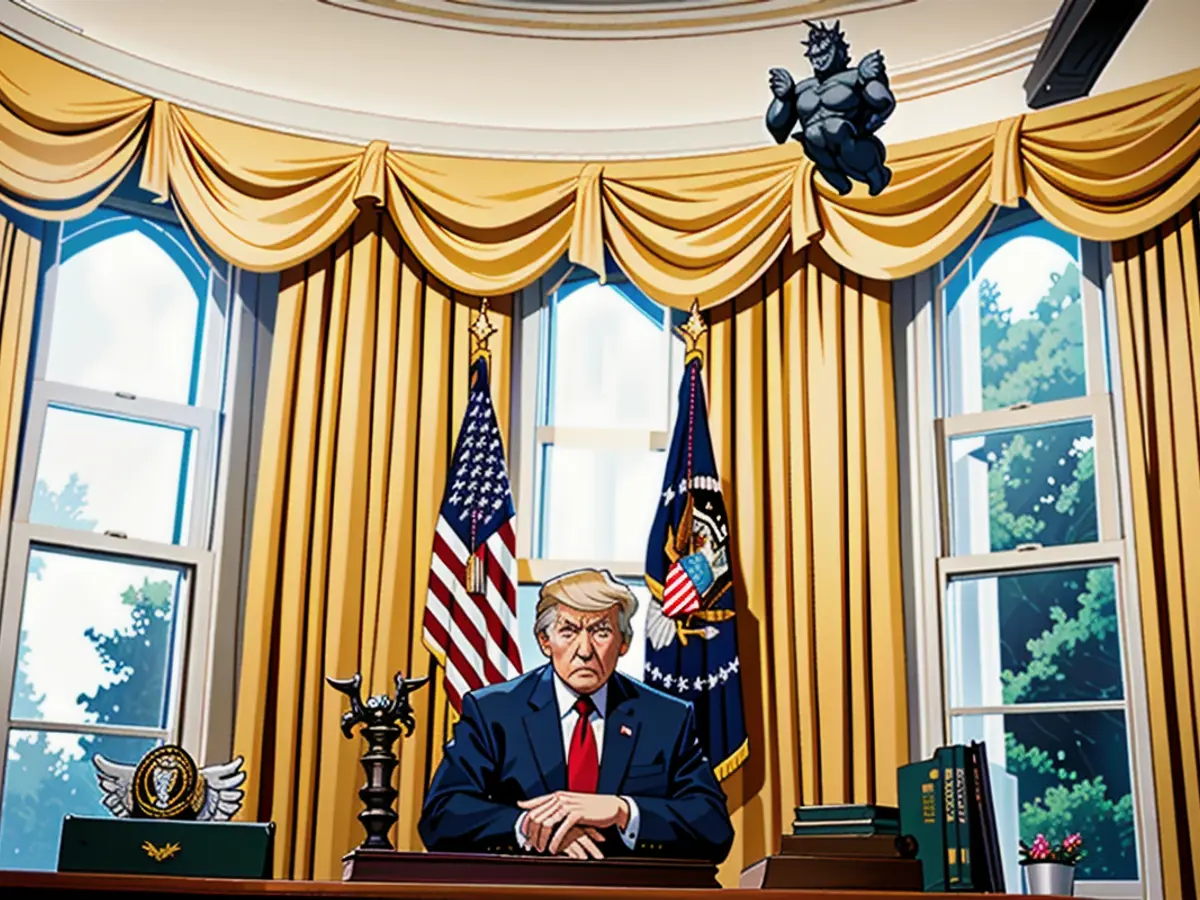 Donald Trump, the American President, occupies the Resolute Desk in a swift Oval Office occasion at the White House in Washington D.C., on January 30th. It was during this engagement that he inscribed executive orders.